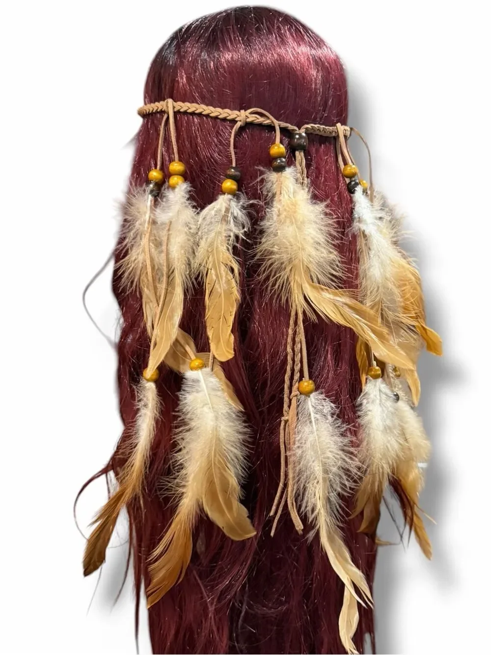 Brown Feather Long Headband Western Festival Head Piece